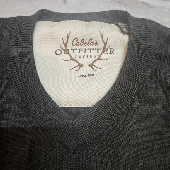Cabela’s XL Merino Wool Blend V-Neck Sweater Dark Gray Pullover Outfitter Series - Picture 4 of 11
